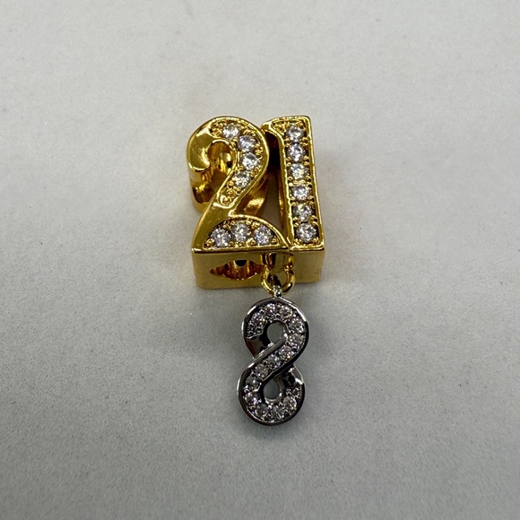 Gold-Tone Sterling Plated “21 Forever” Infinity Charm with CZ Stones - Picture 1 of 2